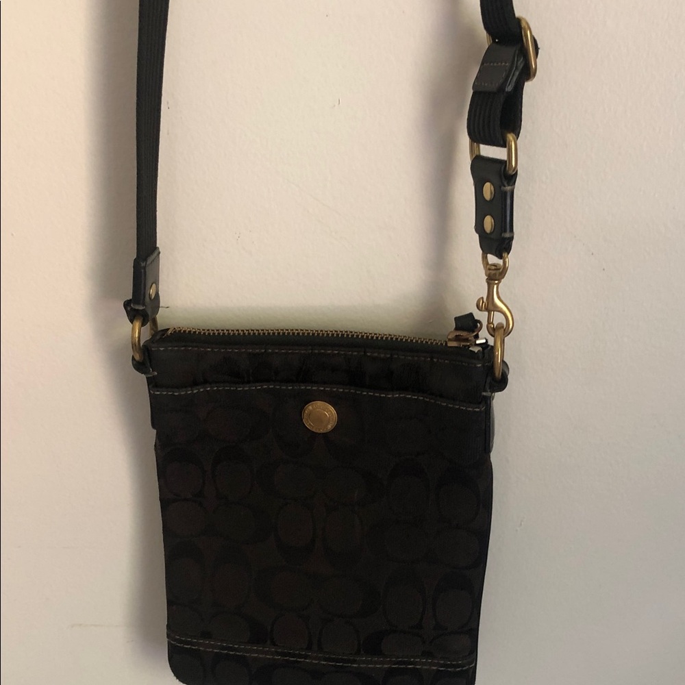 Coach Black Signature Jacquard Crossbody with Gold-Tone Accents